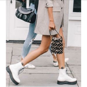 NWT ZARA Leather White Combat Boots Blogger Fav